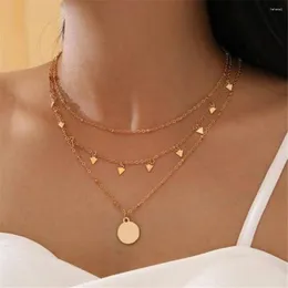 Pendant Necklaces 2023 Gold Color Triangle Round Multilevel For Women Simple Chain Necklace Female Jewelry Gift Wholesale