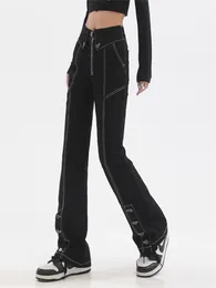 Kobiety S Jeans Streetwear High Waisted Black Flare workowate cienkie estetyczne retro dżinsowe dresowe mody HARAJUKU Y2K 230720