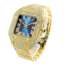 MISSFOX Scala romana Trendy Hip Hop Quadrante quadrato Orologi da uomo Classico Orologio con fascino senza tempo Pieno di diamanti Movimento al quarzo accurato Lif320A