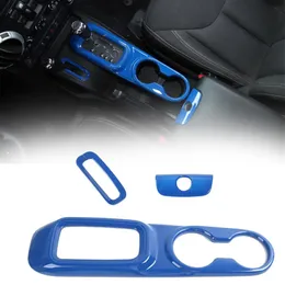 Front Water Cup Gear Panel Central Console Armrest Box Keyhole Cover Trim For Jeep Wrangler JK Unlimited 11-17 3PC Blue271y