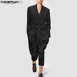 Męskie swetry 2023 Bodysuit Solid Polo Szyja z długim rękawem ubranie uliczne podwójna klatka piersiowa Elegancka swobodna męska płaszcz S-5xl Z230721