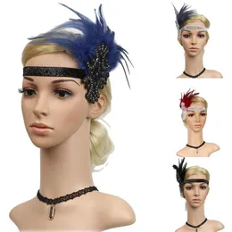 Hårtillbehör 2021 Feather Flapper pannband eleganta damer Great Gatsby Headdress Vintage Prom Retro Da Pena260s