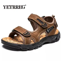 Selling Slip Outdoor Summer Anti Beach Sandals Handmade Genuine Leather Fashion Men's Sports Shoes 230720 458