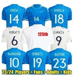 2023 Italy Soccer Jerseys Maglie da Calcio Totti Verratti Chiesa Suit 2024 Italia 23 24 Football Shirt Lorenzo Men Kids.