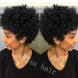 Tätt silke mänskligt hår ingen spets främre peruker naturliga hårfäste afro kinky curly maskin tillverkad afroamerikansk curl wig176v