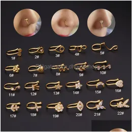 Naso Anelli Borchie Oro Falso Piercing Clip Anello Polsino Gioielli per il corpo Per le donne Nuova tendenza Polsini per le orecchie Cuore Croce Fiori 22 Stili Drop De Dhtal