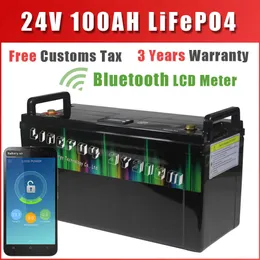 24V 100AH ​​LIFEPO4 Pil Bluetooth BMS Güneş RV Depolama Off-road Grid Yat LCD Su Geçirmez 24V Lityum Demir Fosfat