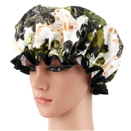 Shower Caps Fashion Cap Waterproof Bath Hat Double Layer Women Supplies Printing Hair Er Bathroom Accessories Shampoo -Proof Drop De Dhvhx