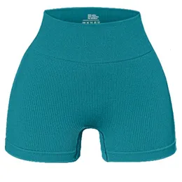 Kvinnors shorts hög midja yogakort för kvinnor ribbade sömlös mage kontroll träning atletiska shorts solid färg gym shorts 230720