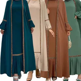 Ethnische Kleidung Eid Muslim Abaya Frauen Kleid 2 Stück Set Gebet Marokko Kaftan Rüschen Abayas Kleider Dubai Arabisch Kimono Cardigan Robe Outwear 230720
