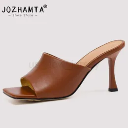 Slippers JOZHAMTA Size 34-41 Sandalias Women Summer 2023 Real Leather High Heels Shoes For Women Slippers Chunky Elegant Sandals J230721