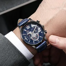 ساعة معصم الأزياء الأزرق 2023 حزام جلدي تقويمي غير رسمي للرجال الرياضة Wristwatch RELOGIO MASCULINO RELOJ PARA HOMBRE HERREN UHR