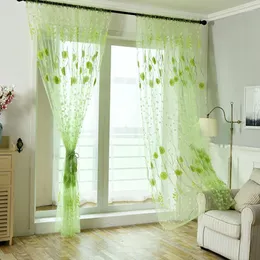 Curtain Translucent Wear Rods Voile Window For Children Room Living Floral Pattern Sheer Panel Drapes Curtains