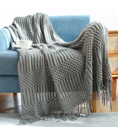 Cobertores Cobertor de malha nórdica para capa de sofá-cama colcha para decoração com borla manta de cor sólida 230721