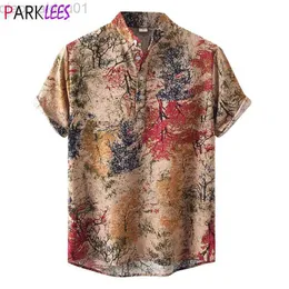 Men's Casual Shirts Mens Floral Beach Tropical Hawaiian Shirt Short Sleeve Half Placket Collar Hawaiian Shirts Men Casual Holiday Vacation Clothing L230721