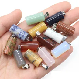 Charms Natural Crystal Stone Cylinder Aventurine Pink Quartz Tigers Eye Opal Agate Pendants Diy Necklace Jewelry Making Drop Deliver Dh49B