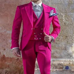 Fashion Pink 3 Piece Suit Men Wedding Tuxedos Handsome Groom Tuxedos Utmärkta män Business Dinner Prom Blazerjacket Pants Ti295L