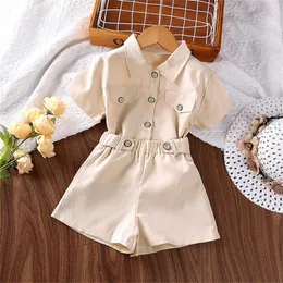 Clothing Sets Toddler Summer Girls' Single Breasted Short Sleeved Lapel Tops Elastic Shorts 8 Girl Outfits Baby Clothes 69 Months