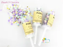 Banner Flags 10pcs/Set Push Up Popper ile Unicorn Pastel Konfeti Düğün Partisi Bebek Gelin Duş Dekorasyonu için Konfeti Popper Patlama 230720