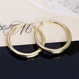 Solid Real 925 Silver All-match Round Hoop Earrings925 Stamped Plated Gold Circle Earrings Women Thick Than Normal One & Huggie272Q