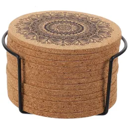 Mats Pads 1 Set of 12PCS Creative Nordic Mandala Design Round Shape Wooden Coasters with Rack1*Rack and 12 Coasters 230720