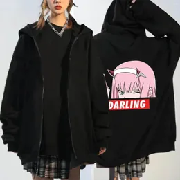 Felpe con cappuccio da uomo Anime Darling In The Franxx Zipper Uomo Donna Zero Two 02 Eyes Graphic Kawaii Girl Winter Warm Giacca allentata