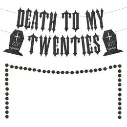 Banner Bandeiras Black Glitter Death To My Twenties Banner Decorações de aniversário de 30 anos para mulheres Homens Círculo Dot Guirlanda para Funeral 30º aniversário 230720