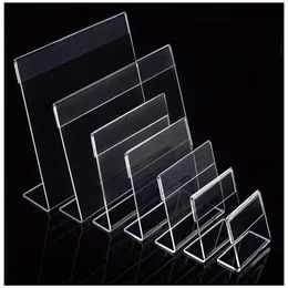 Various Smaller Size T1 3mm Clear Acrylic Plastic Sign Display Paper Label Card Tag Holder L Shaped Stand Horizontal On Tabl195U
