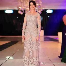 2019 Langarm-Kleider für die Brautmutter, Arabisch, transparenter Ausschnitt, formelles Abendkleid für Patin, Hochzeit, Party, Gäste, Übergröße, Custom3259