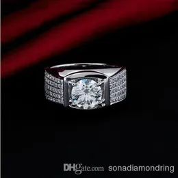 Inteiro - 5ct diâmetro exclusivo 11mm NSCD SONA anel de diamante sintético para homens anel de homem de casamento de luxo anel de prata esterlina 925 298c