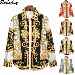 남성용 캐주얼 셔츠 Bababuy 남성 왕실의 긴 소매 셔츠 캐주얼 슬림 한 부드럽고 부드러운 페이즐리 프린트 셔츠 파티 셔츠 L230721