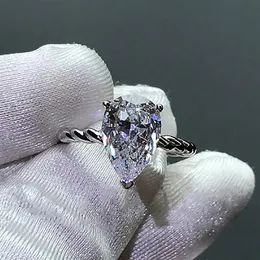 Cluster Rings 2021 Solitaire Pear Cut 6ct Simuled Diamond Cz Кольцо 925 Серебряное обручальное обручальное кольцо для женщин JE293J