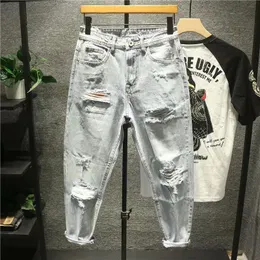Herrbyxor rippade jeans för män vintage kläder patch hål tiggarbyxor jean baggy ljus färg 90s streetwear vintage byxor 230720