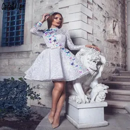 화려한 나비 하이 목 레이스 이브닝 드레스 여성 파티 가운 2021 vestidos de la 셀카 디다드 267h와 흰색 무도회 드레스