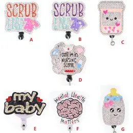 Key Rings Medical Scrub Life Rhinestone Infällbart ID -hållare för sjuksköterskans namntillbehör Badge Reel med Alligator Clip213L