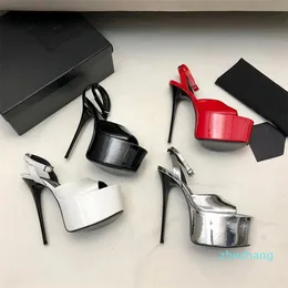 2023-Plataforma Bombas Sandalias tacones punta abierta Diseñadores de lujo para mujeres Suela de charol Vestido de noche bonito Zapatos de fiesta Fábrica de 155 mm