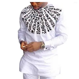 Estilista de roupas étnicas Conjunto de 2 peças masculinas Camisa e calça Bazin Riche Roupa africana de algodão Estampa patchwork Manga comprida Dashiki