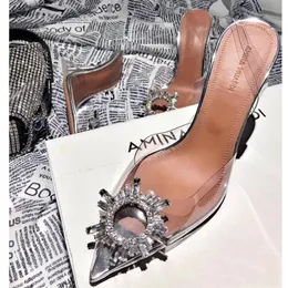 Woman Sandals Italy Amina Muaddi Black Satin Begum Sling Heels Amina Muaddi Begum Crystal Brooch Slingback Pumps Black Shoes315p