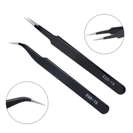 DIYWORK ESD14 ESD15 anti-static bending straight tip tweezers precision welding tweezers set electronic ESD tool315i