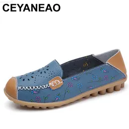 Dress Shoes CEYANEAO spring women flat shoes genuine leather ballet flats shoes cutout flats ladies slip on loafers nurse boat shoes C015 L230721