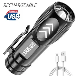 Lanterna de clipe recarregável mini USB multifuncional, tocha de trabalho portátil, acampamento ao ar livre, pesca, escalada, lanterna LED, lâmpada de bolso à prova d'água de 3 modos