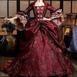 Vestidos de 16 Anos Burgundy Puffy Quinceanera Dresses Vintage 3 4 Sleeve Bow Laceフォーマルドレス2019デビュタンテマスカレードドレス2616