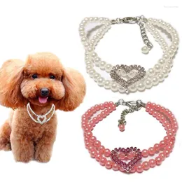 Dog Collars Puppy Pearl Collar Rhinestone Fancy 2 Rows Cat Necklace Jewelry Pet Wedding Birthday Party Outfit Accessories For Small Dogs
