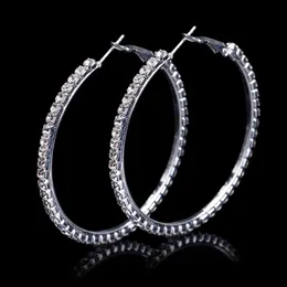 Hoop & Huggie Fashion Ladies 50mm Bridal Silver Color Crystal Diamante Rhinestone Round Earrings For Women Wedding Prom Accessorie272T