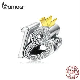 Genuine 925 Sterling Silver Charm for Bracelet & Bangle 18-year-old Adult Ceremony Bead with Clear CZ DIY Jewelry BSC131 210512249e