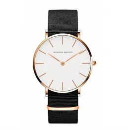 Hannah Martin 36mm Simple Dial Womens klockor exakta kvarts damer tittar på bekväm läderrem eller nylonband armbandsur196l