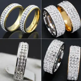 30 pçs anéis de casamento vintage 2 fileiras 3 fileiras cristal de zircão anéis de strass completos prata ouro aço inoxidável CZ anéis de noivado Natal 3018