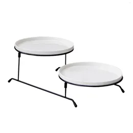 Plates 2 Tiered Serving Stand With White Ceramic Platters Dessert Display Server Mini Cake Cupcake Events El Buffet