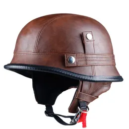 Leather German Style Retro and Vintage Half Open Face DOT Approved Motorcycle Helmet With Visor for Man and Woman307p