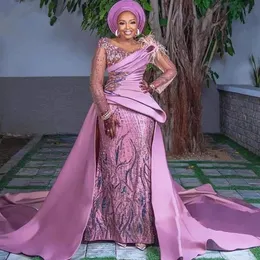 Splendida lavanda Aso Ebi Prom Dresses Mermaid Plus Size Perline Abiti da sera africani Abito da cerimonia formale da donna nigeriana Long265q